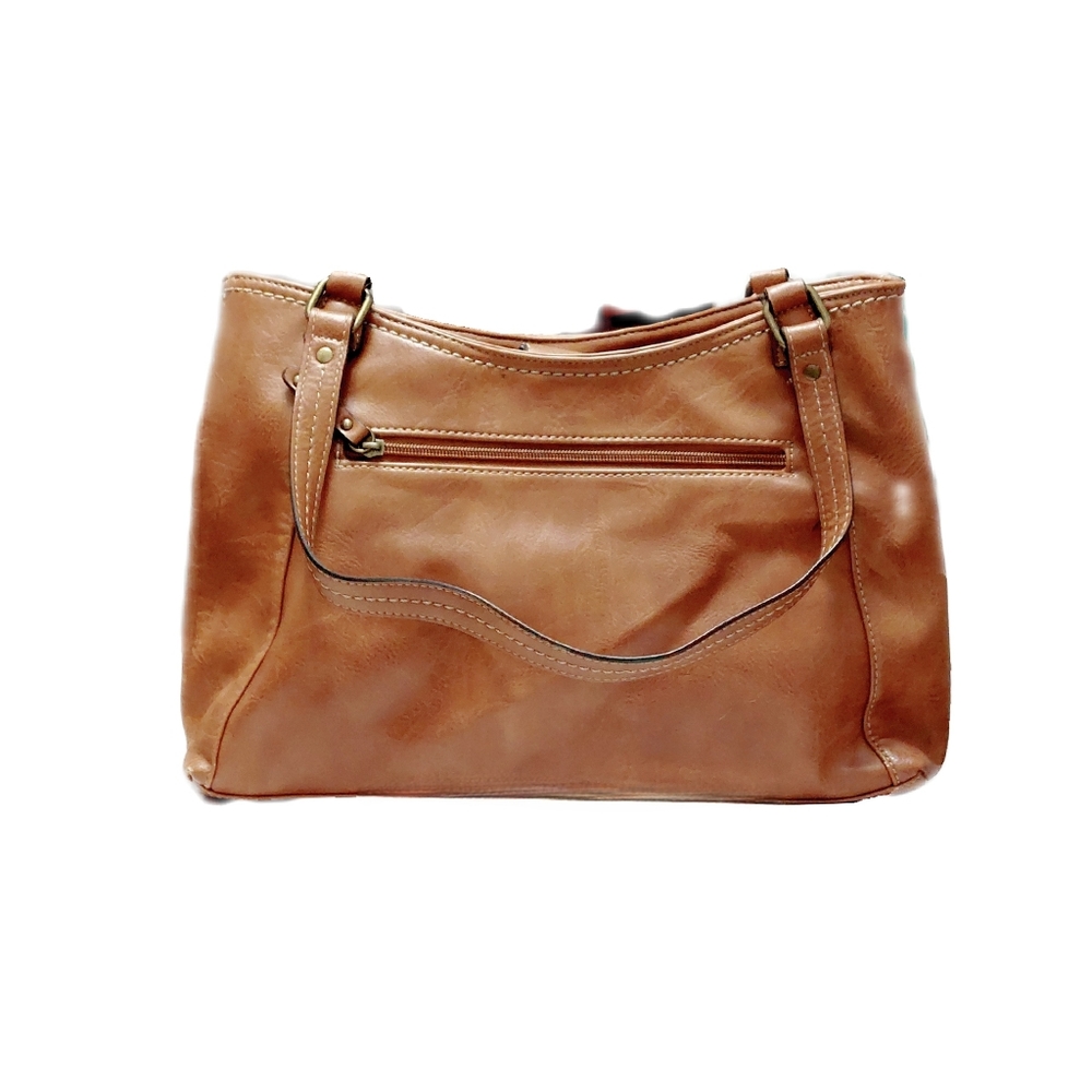 Concept Womens Brown Flower Embossed Faux Leather 2 Handle Shoulder Bag - Picture 4 of 5